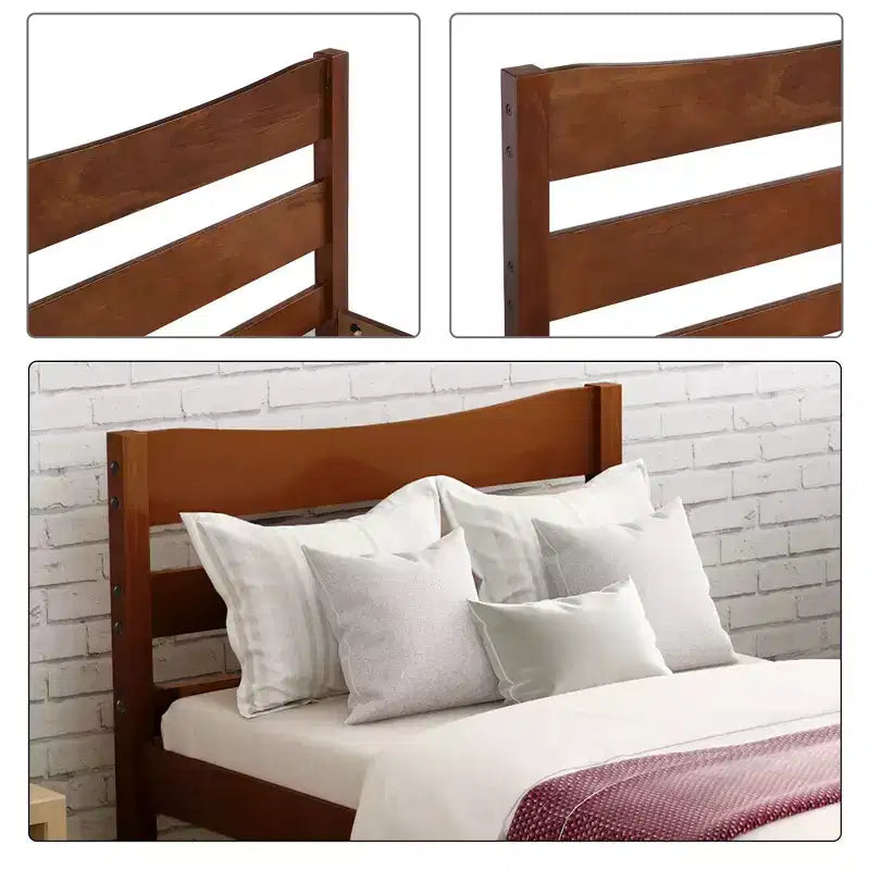 Einzelbett-Plattformrahmen aus Holz mit Kopfteil und Holzlattenrost (Nussbaum)