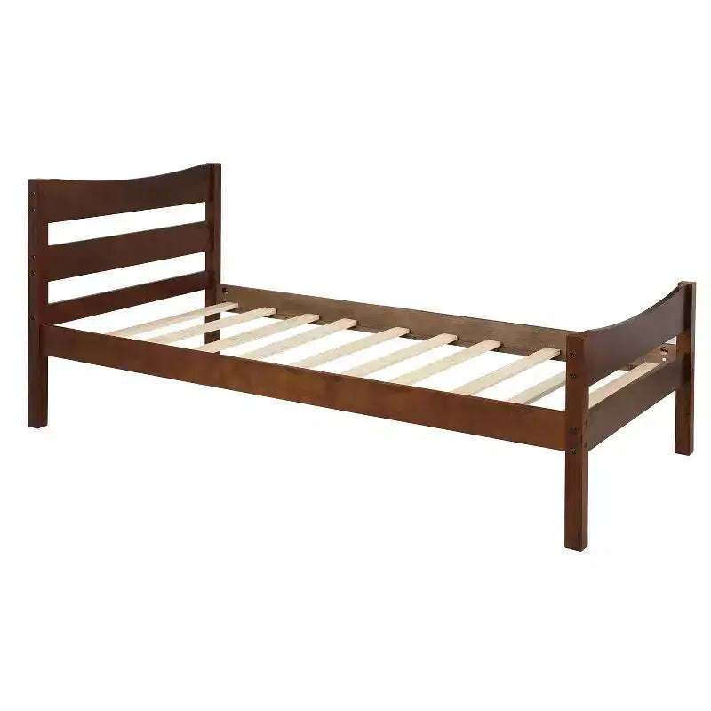 Einzelbett-Plattformrahmen aus Holz mit Kopfteil und Holzlattenrost (Nussbaum)