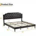 King-Plattformbettgestell, schwarz gepolstert, Knopf-getuftetes Kopfteil, 6 Zoll Stauraum unter dem Bett, Holzlattenrost, kein Boxspringbett erforderlich, einfache Montage
