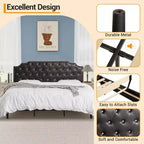 King-Plattformbettgestell, schwarz gepolstert, Knopf-getuftetes Kopfteil, 6 Zoll Stauraum unter dem Bett, Holzlattenrost, kein Boxspringbett erforderlich, einfache Montage