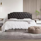 King-Plattformbettgestell, schwarz gepolstert, Knopf-getuftetes Kopfteil, 6 Zoll Stauraum unter dem Bett, Holzlattenrost, kein Boxspringbett erforderlich, einfache Montage