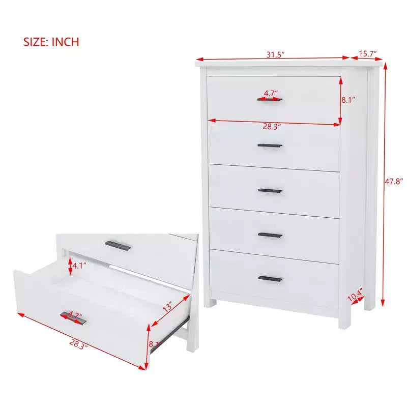 5-Schubladen-Kommode im Retro-Landhausstil mit einfacher Schnallenmontage, leichtgängigen Schubladen, sichere Aufbewahrung für das Schlafzimmer