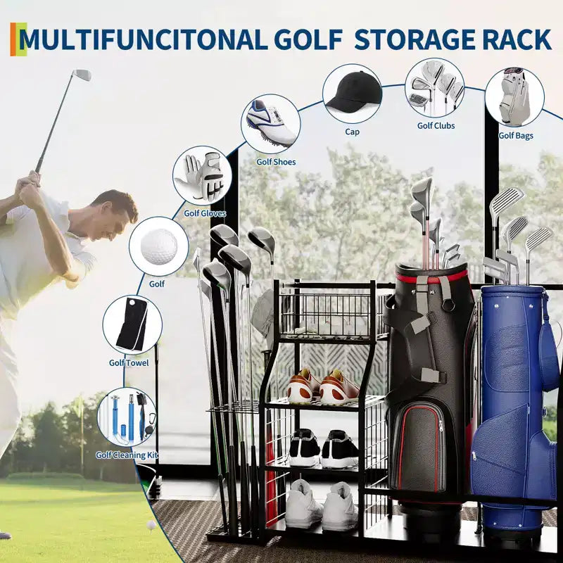 Golfbag-Organizer, Sportgeräte-Organizer, Sport-Organizer für die Garage, Golfbag-Ständer für die Garage mit Körben, Haken