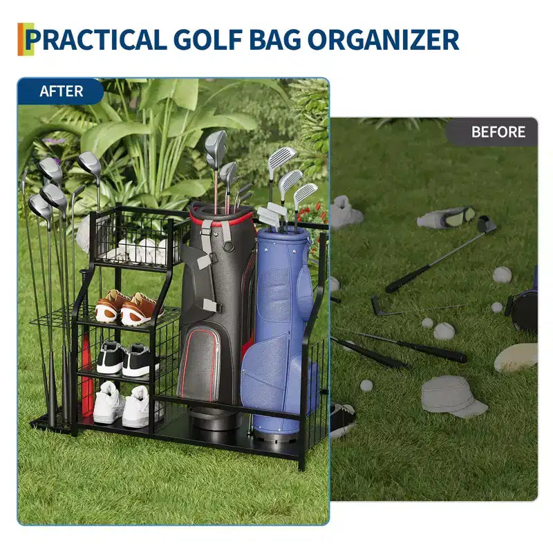 Golfbag-Organizer, Sportgeräte-Organizer, Sport-Organizer für die Garage, Golfbag-Ständer für die Garage mit Körben, Haken