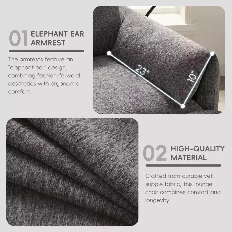 Multifunktionales Chenille-Einzelsessel mit Stauraum-Ottomane und gepolsterten Armlehnenkissen