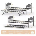 Tagesbett mit Ausziehbett, Einzel-Metall-Tagesbett, stilvolles Kopfteil, höhenverstellbares Ausziehbett, für Wohnzimmer/Schlafzimmer/Gästezimmer, Schwarz