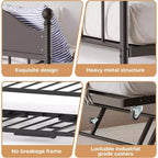 Tagesbett mit Ausziehbett, Einzel-Metall-Tagesbett, stilvolles Kopfteil, höhenverstellbares Ausziehbett, für Wohnzimmer/Schlafzimmer/Gästezimmer, Schwarz