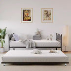 Tagesbett mit Ausziehbett, Einzel-Metall-Tagesbett, stilvolles Kopfteil, höhenverstellbares Ausziehbett, für Wohnzimmer/Schlafzimmer/Gästezimmer, Schwarz