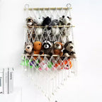 Stofftier-Aufbewahrungshängematte, Spielzeughängematte, Netz, 2-lagig, Holz, Plüschtierhalter, hängender Spielzeug-Organizer, Wandhänge-Netz für Kinderzimmer und Spielzimmer