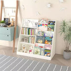 Kinderbücherregal und Spielzeugaufbewahrung, Kinderregal für Kinderzimmer, multifunktionales 4-stöckiges Bücherregal aus Holz für Kinder