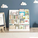 Kinderbücherregal und Spielzeugaufbewahrung, Kinderregal für Kinderzimmer, multifunktionales 4-stöckiges Bücherregal aus Holz für Kinder