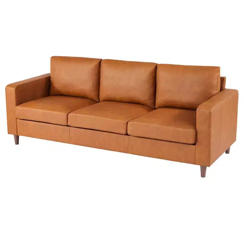 85 Sofa Couch, Mid-Century Modern Sofas, 3-Sitzer Kunstleder Sofa mit tiefer Sitzfläche, mit bequemen Kissen, für Wohnzimmer, Schlafzimmer, Büro