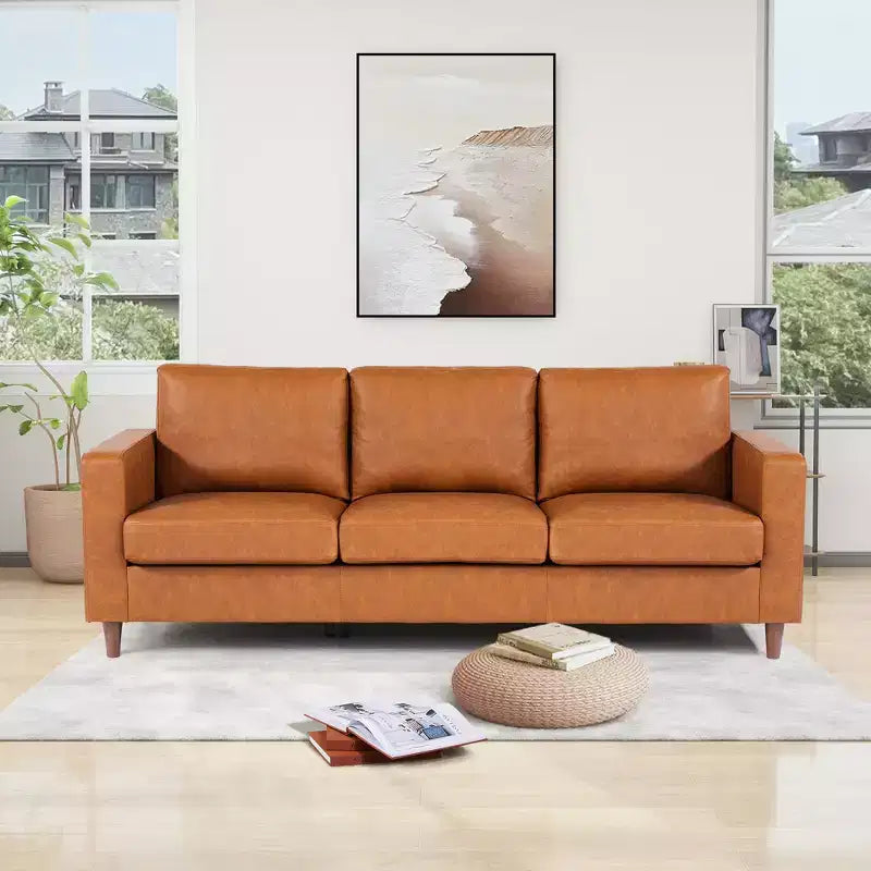 85 Sofa Couch, Mid-Century Modern Sofas, 3-Sitzer Kunstleder Sofa mit tiefer Sitzfläche, mit bequemen Kissen, für Wohnzimmer, Schlafzimmer, Büro