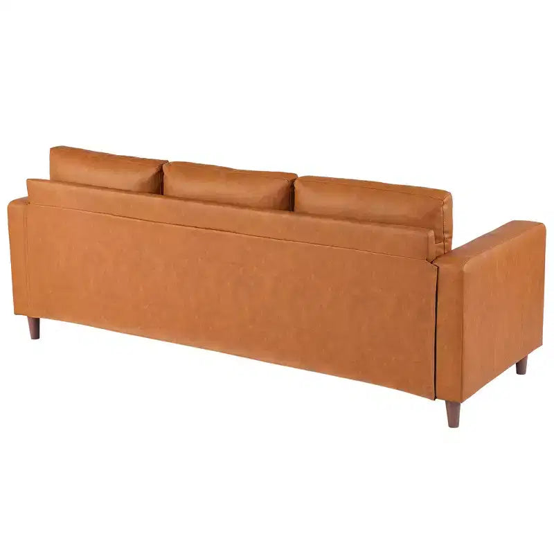 85 Sofa Couch, Mid-Century Modern Sofas, 3-Sitzer Kunstleder Sofa mit tiefer Sitzfläche, mit bequemen Kissen, für Wohnzimmer, Schlafzimmer, Büro