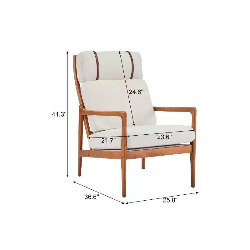 Mid-Century Moderner Holz-Sessel mit hoher Rückenlehne und Kissen