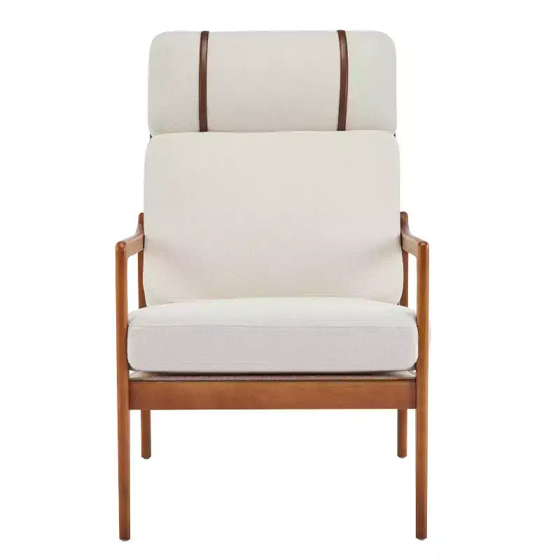 Mid-Century Moderner Holz-Sessel mit hoher Rückenlehne und Kissen