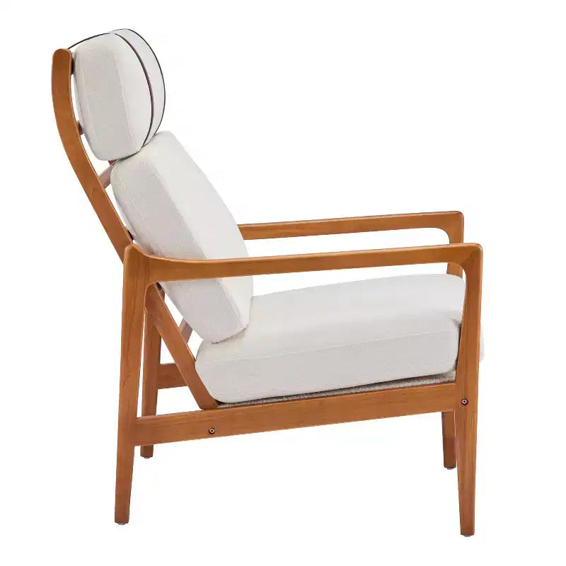 Mid-Century Moderner Holz-Sessel mit hoher Rückenlehne und Kissen