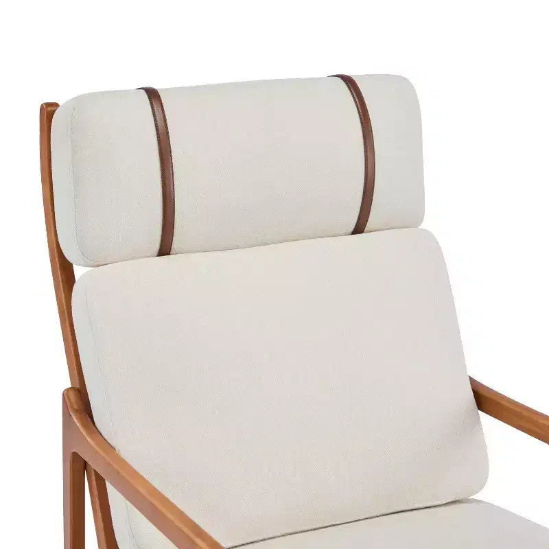 Mid-Century Moderner Holz-Sessel mit hoher Rückenlehne und Kissen