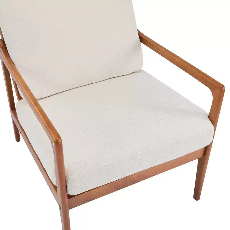 Mid-Century Moderner Holz-Sessel mit hoher Rückenlehne und Kissen