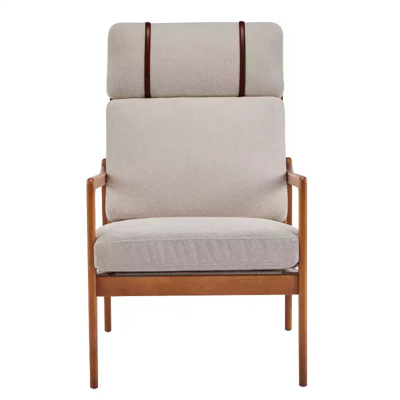 Mid-Century Moderner Holz-Sessel mit hoher Rückenlehne und Kissen