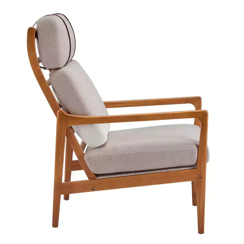 Mid-Century Moderner Holz-Sessel mit hoher Rückenlehne und Kissen