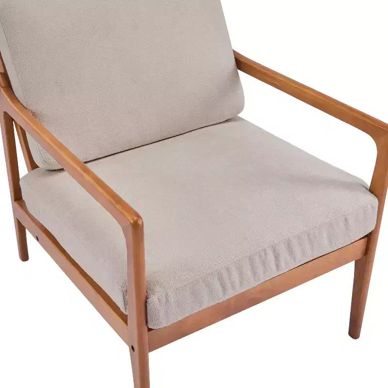 Mid-Century Moderner Holz-Sessel mit hoher Rückenlehne und Kissen