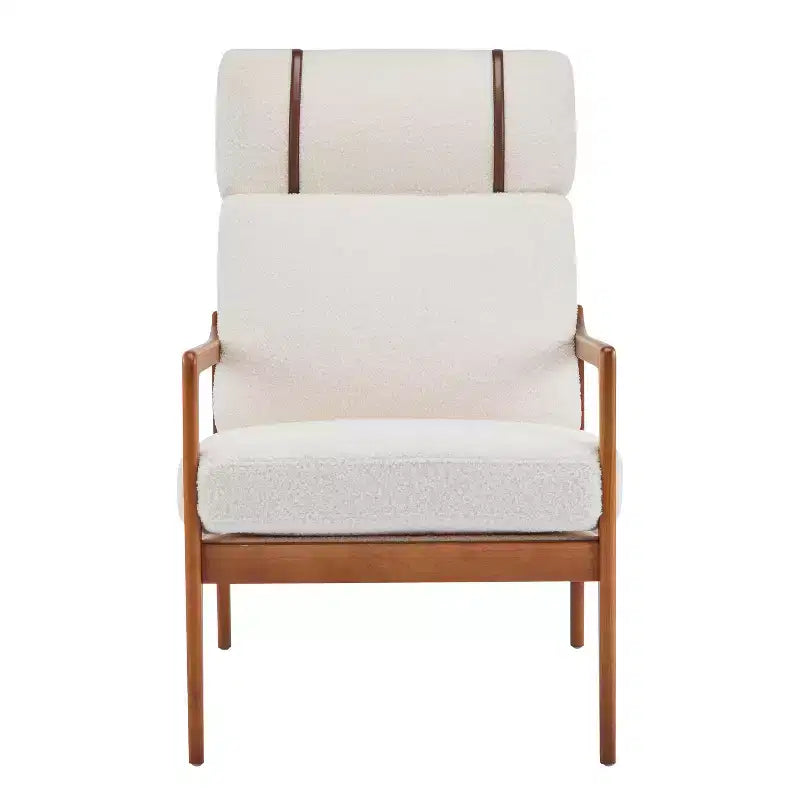 Mid-Century Moderner Holz-Sessel mit hoher Rückenlehne und Kissen