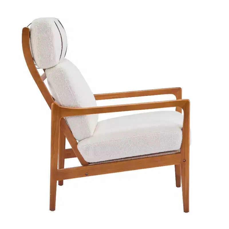Mid-Century Moderner Holz-Sessel mit hoher Rückenlehne und Kissen