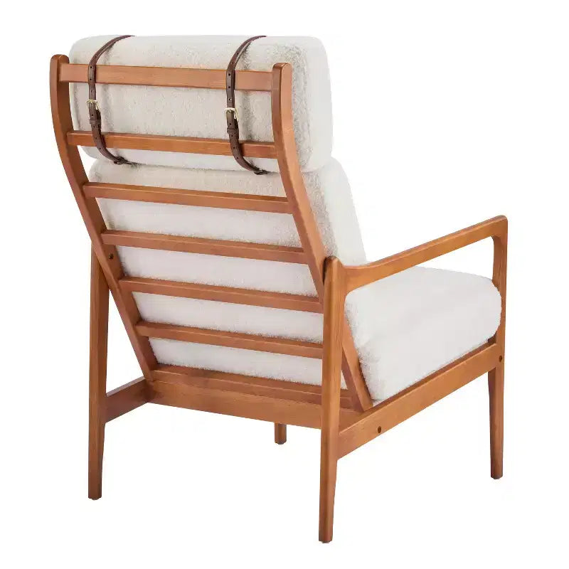 Mid-Century Moderner Holz-Sessel mit hoher Rückenlehne und Kissen
