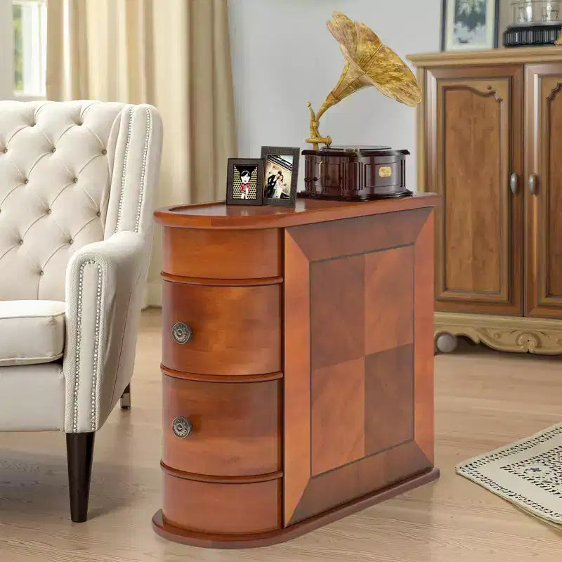 Hoher Beistelltisch aus Holz, schmaler Nachttisch mit 2 Schubladen