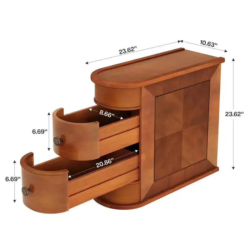 Hoher Beistelltisch aus Holz, schmaler Nachttisch mit 2 Schubladen