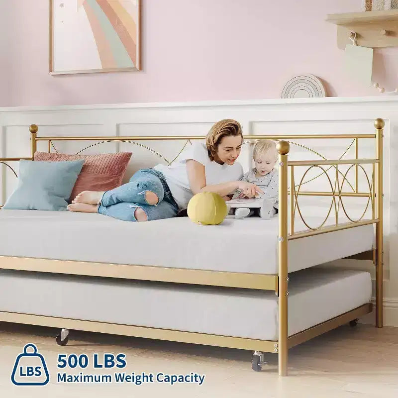 Einzel-Tagesbett, Metall-Schlafsofa-Gestell mit Stahl Lattenrost, platzsparendes Gästebett für Schlafzimmer