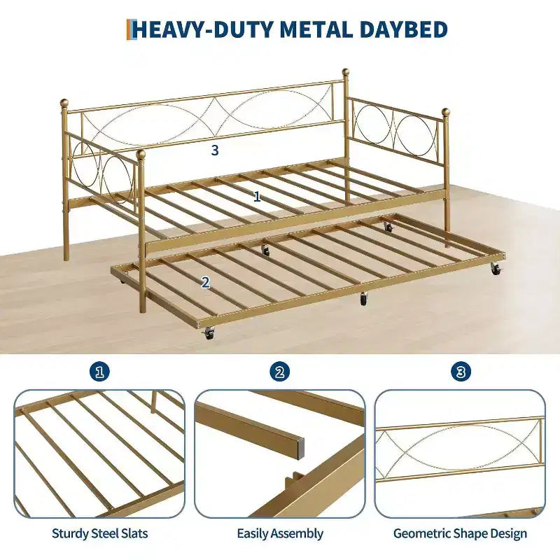 Einzel-Tagesbett, Metall-Schlafsofa-Gestell mit Stahl Lattenrost, platzsparendes Gästebett für Schlafzimmer