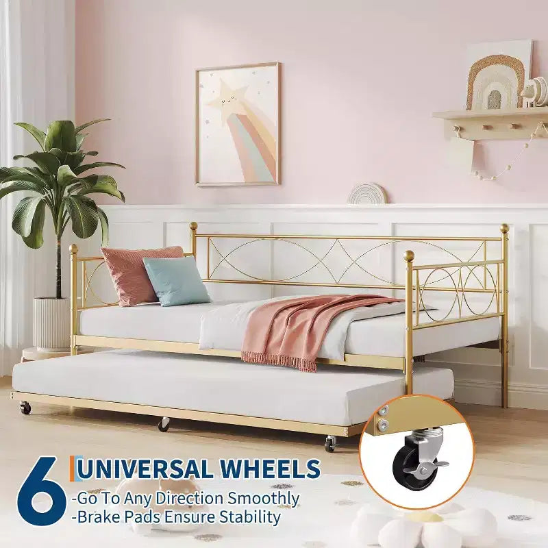 Einzel-Tagesbett, Metall-Schlafsofa-Gestell mit Stahl Lattenrost, platzsparendes Gästebett für Schlafzimmer
