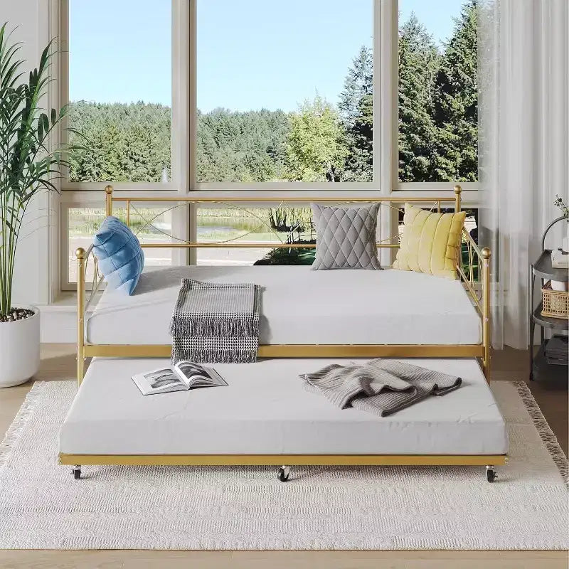 Einzel-Tagesbett, Metall-Schlafsofa-Gestell mit Stahl Lattenrost, platzsparendes Gästebett für Schlafzimmer