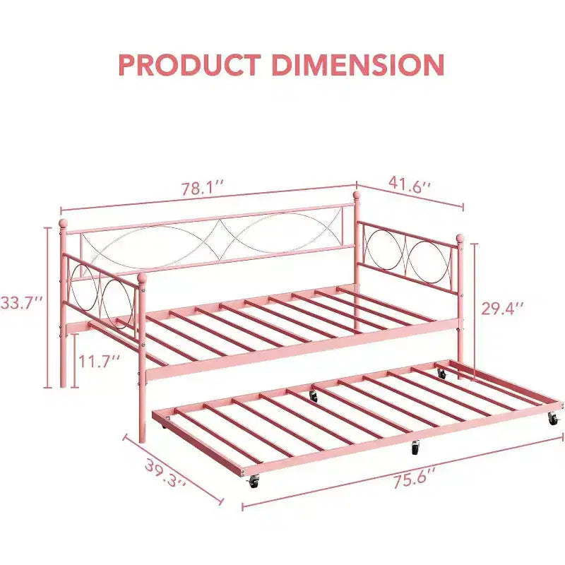 Einzel-Tagesbett, Metall-Schlafsofa-Gestell mit Stahl Lattenrost, platzsparendes Gästebett für Schlafzimmer