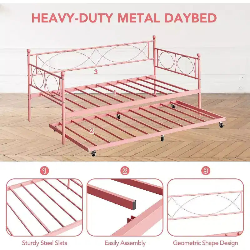 Einzel-Tagesbett, Metall-Schlafsofa-Gestell mit Stahl Lattenrost, platzsparendes Gästebett für Schlafzimmer