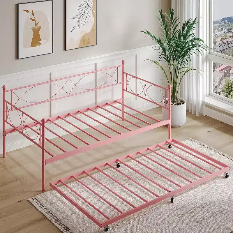 Einzel-Tagesbett, Metall-Schlafsofa-Gestell mit Stahl Lattenrost, platzsparendes Gästebett für Schlafzimmer