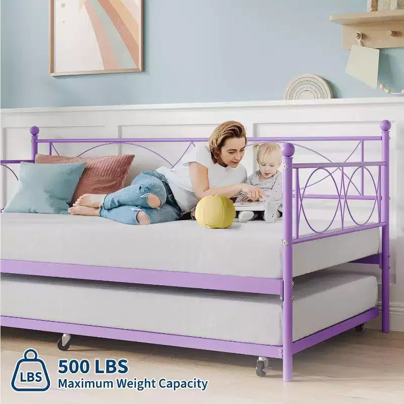 Einzel-Tagesbett, Metall-Schlafsofa-Gestell mit Stahl Lattenrost, platzsparendes Gästebett für Schlafzimmer