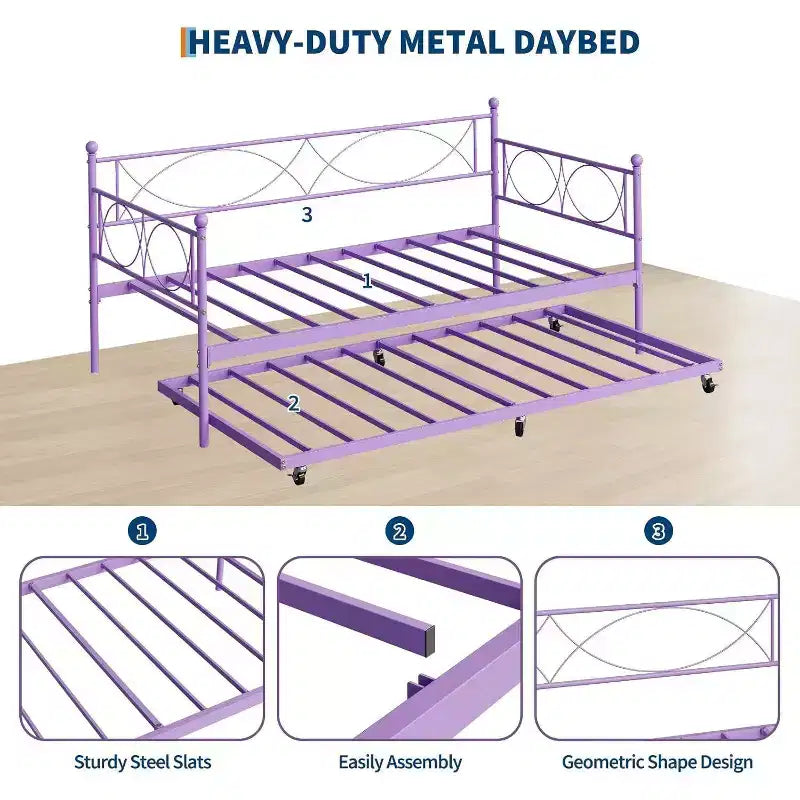 Einzel-Tagesbett, Metall-Schlafsofa-Gestell mit Stahl Lattenrost, platzsparendes Gästebett für Schlafzimmer
