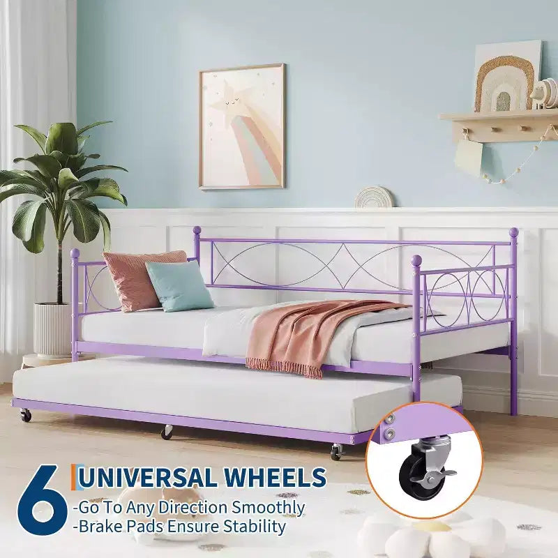 Einzel-Tagesbett, Metall-Schlafsofa-Gestell mit Stahl Lattenrost, platzsparendes Gästebett für Schlafzimmer