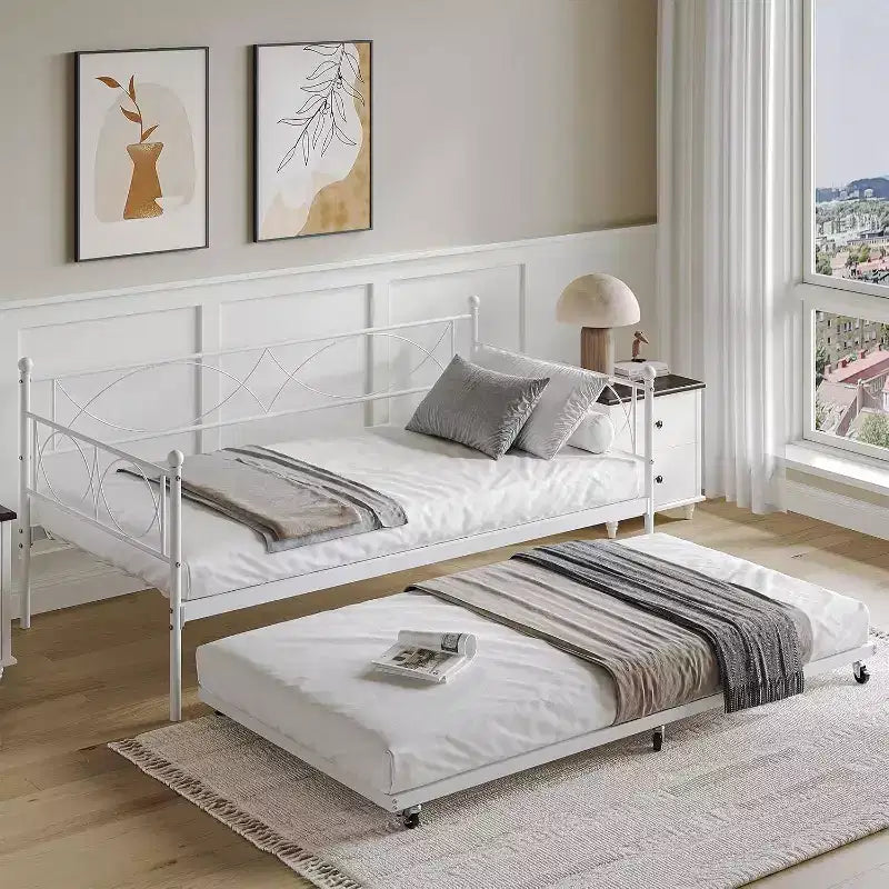 Einzel-Tagesbett, Metall-Schlafsofa-Gestell mit Stahl Lattenrost, platzsparendes Gästebett für Schlafzimmer