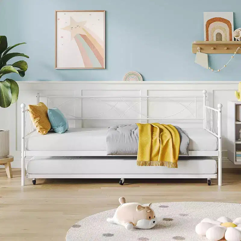 Einzel-Tagesbett, Metall-Schlafsofa-Gestell mit Stahl Lattenrost, platzsparendes Gästebett für Schlafzimmer