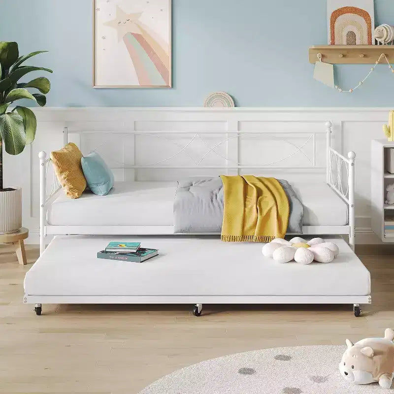 Einzel-Tagesbett, Metall-Schlafsofa-Gestell mit Stahl Lattenrost, platzsparendes Gästebett für Schlafzimmer