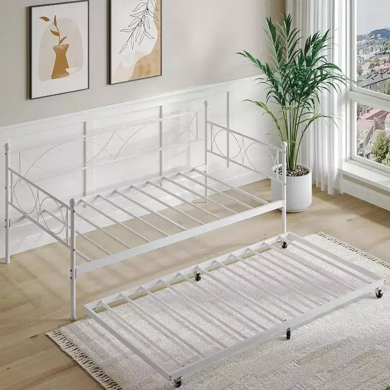 Einzel-Tagesbett, Metall-Schlafsofa-Gestell mit Stahl Lattenrost, platzsparendes Gästebett für Schlafzimmer