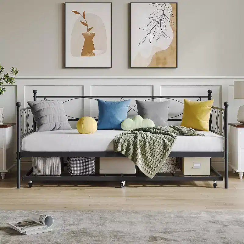 Einzel-Tagesbett, Metall-Schlafsofa-Gestell mit Stahl Lattenrost, platzsparendes Gästebett für Schlafzimmer