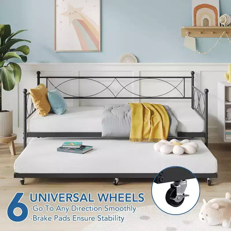 Einzel-Tagesbett, Metall-Schlafsofa-Gestell mit Stahl Lattenrost, platzsparendes Gästebett für Schlafzimmer
