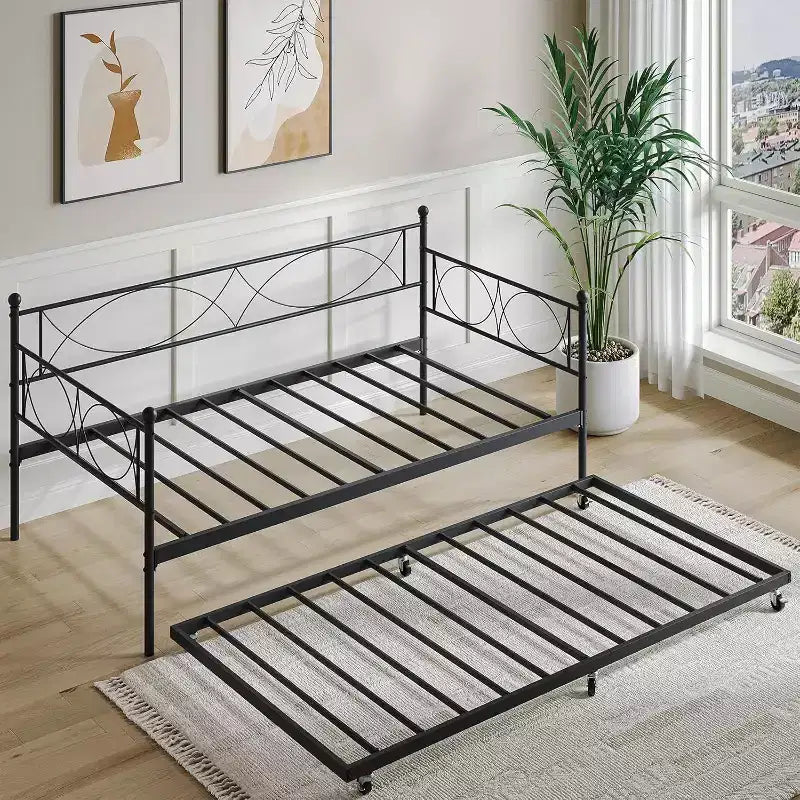 Einzel-Tagesbett, Metall-Schlafsofa-Gestell mit Stahl Lattenrost, platzsparendes Gästebett für Schlafzimmer