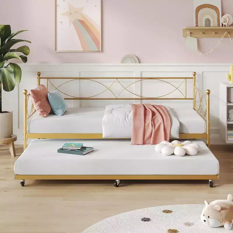 Einzel-Tagesbett, Metall-Schlafsofa-Gestell mit Stahl Lattenrost, platzsparendes Gästebett für Schlafzimmer