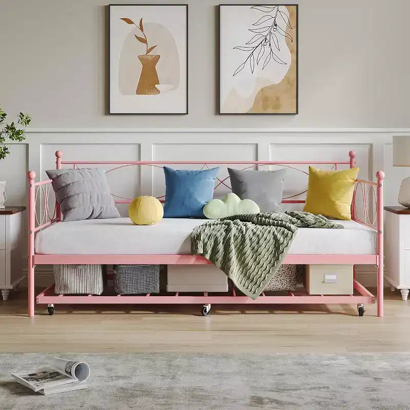 Einzel-Tagesbett, Metall-Schlafsofa-Gestell mit Stahl Lattenrost, platzsparendes Gästebett für Schlafzimmer